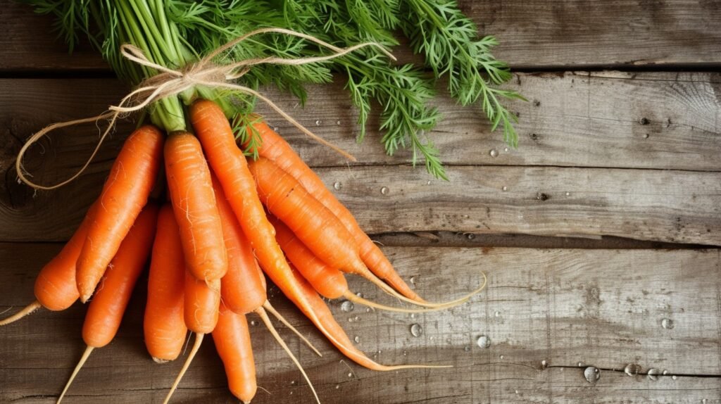 Fresh carrots, rich in vitamin A for promoting healthy hair growth and maintaining a balanced scalp.