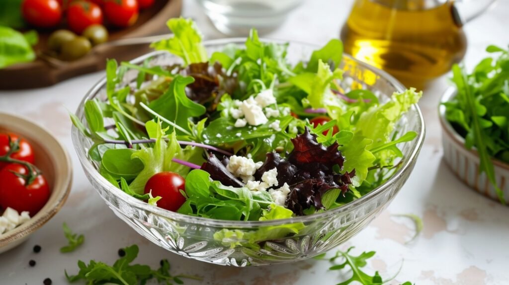 Fresh spinach salad with colorful vegetables, packed with vitamins for enhanced hair growth.