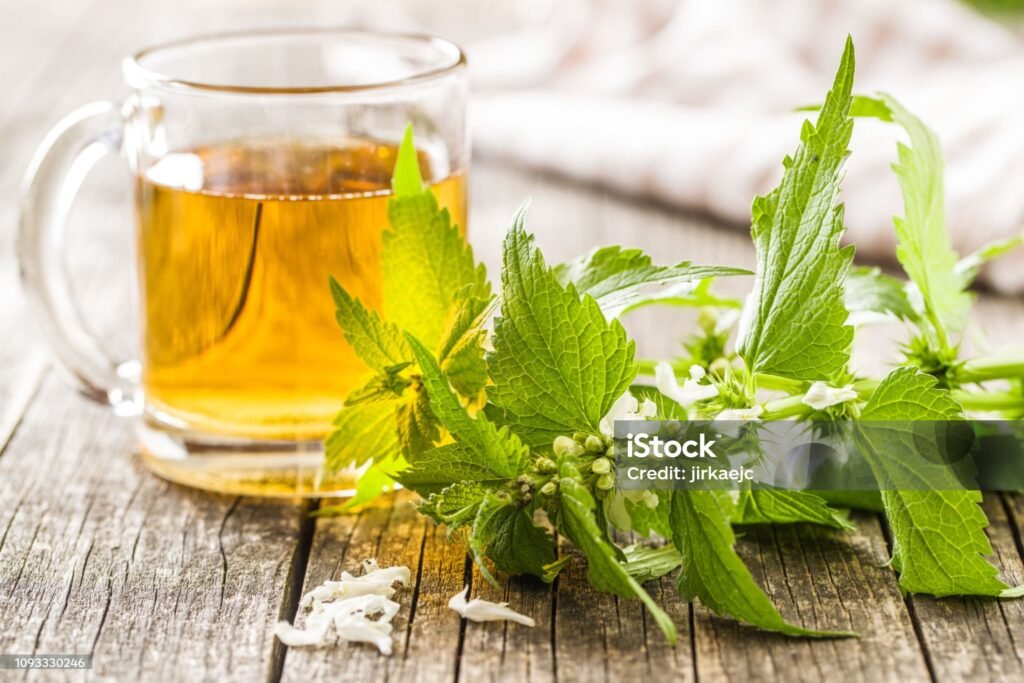 Nettle tea with fresh and dried nettle leaves, highlighting its benefits as a nourishing skin detox tea.