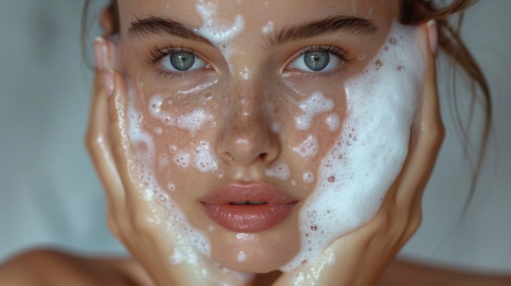 Gentle facial cleansing to avoid over-cleansing and maintain healthy skin balance.