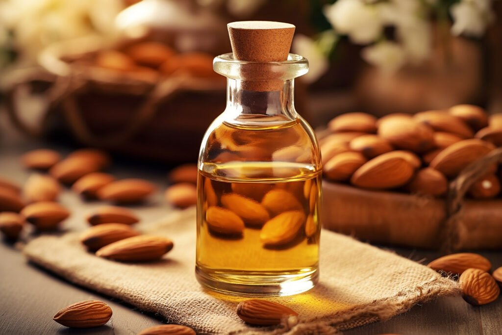 Almond oil for nourishment: enhancing skin texture and elasticity.