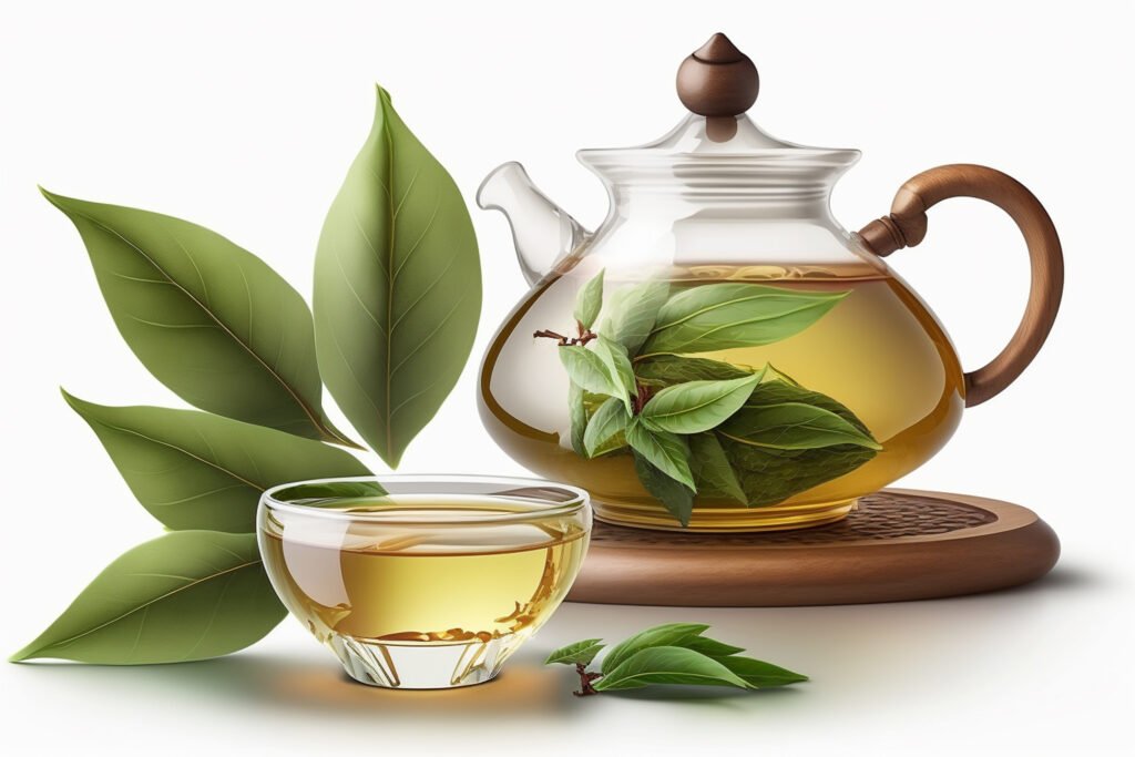 Cup of green tea with tea leaves, highlighting Chinese green tea skincare benefits and global skincare secrets.