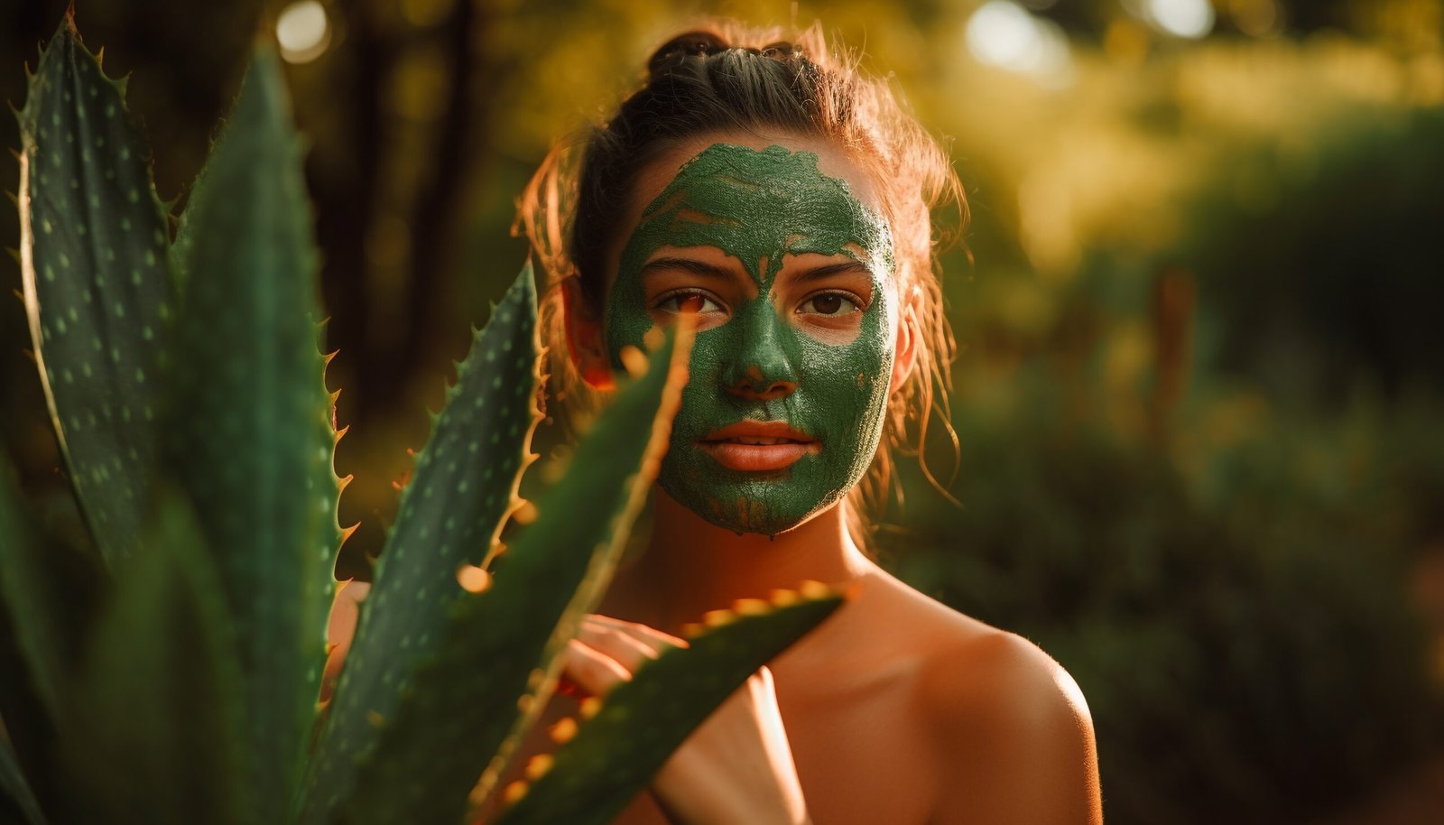 A women applying natural skincare remedy, like aloe vera gel , her face, showcasing DIY skin care solutions.