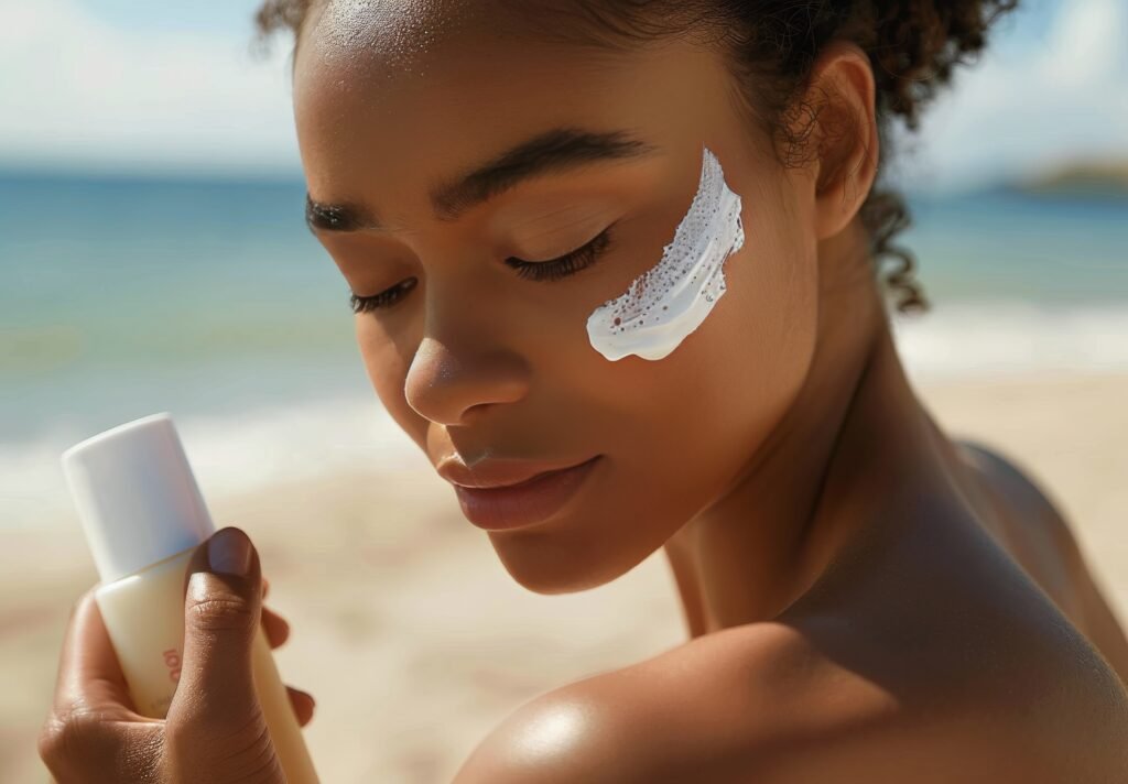 Applying sunscreen daily to prevent common skincare mistakes and protect against sun damage.