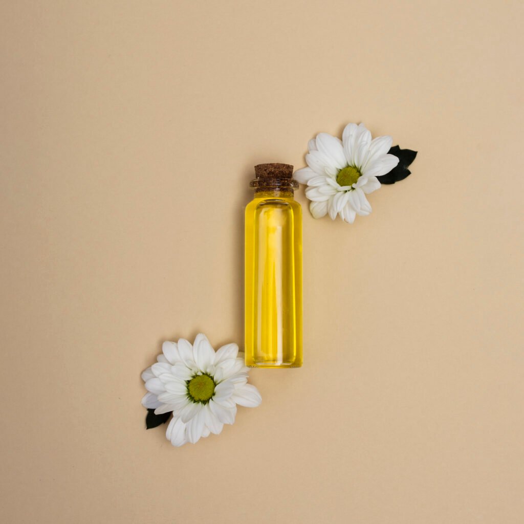 Chamomile essential oil, one of the best essential oils for sleep apnea.