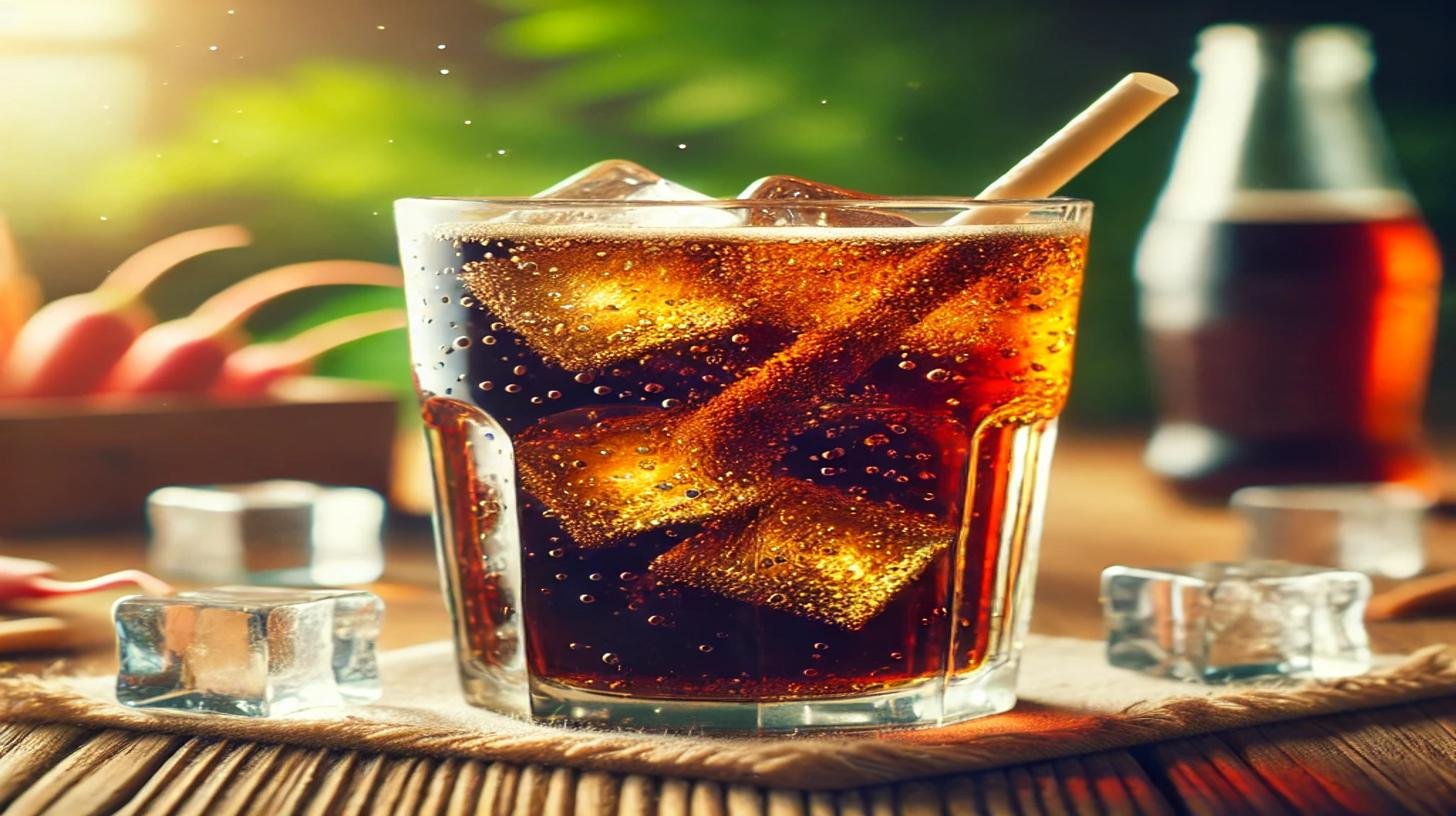 A glass of Diet Root Beer with ice, showcasing its refreshing low-calorie flavor.