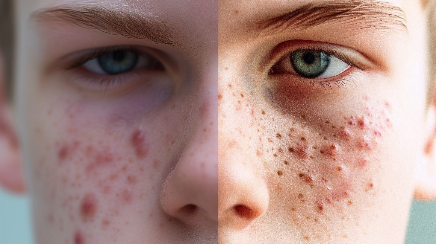 Close-up image of acne on face, illustrating skin issues linked to smoking weed and hormonal imbalance.